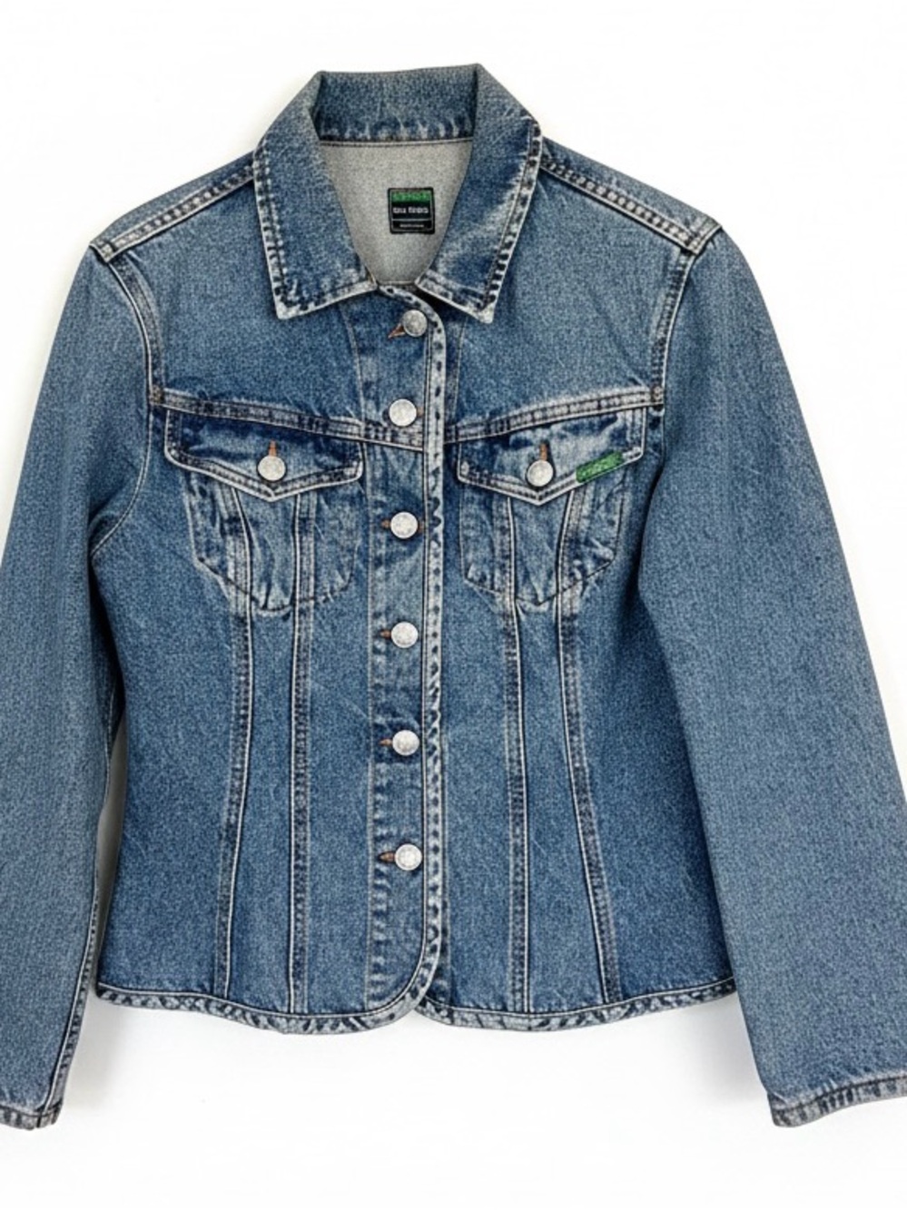 Vtg United Colors of Benetton Denim Jacket Y2K Tailored Structured Wash XS